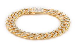 TB0022 22 cm x 13 mm bijoux hip hop gros cristaux complets11 bracelets cubains pour les hommes 18 km plaqués sans fade6726025