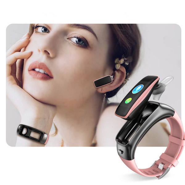 TB02 bracelet intelligent compteur d'exercice podomètre pression artérielle fréquence cardiaque sommeil bluetooth musique casque 2-en-1 appel