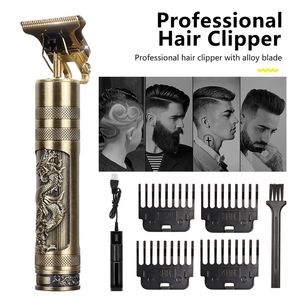 TBald Head Hair Clipper Trimmer para hombres USB Recargable Cortacésped T-Outliner Barber Shaving Machine Vintage Haircut Cutter Inalámbrico 220216