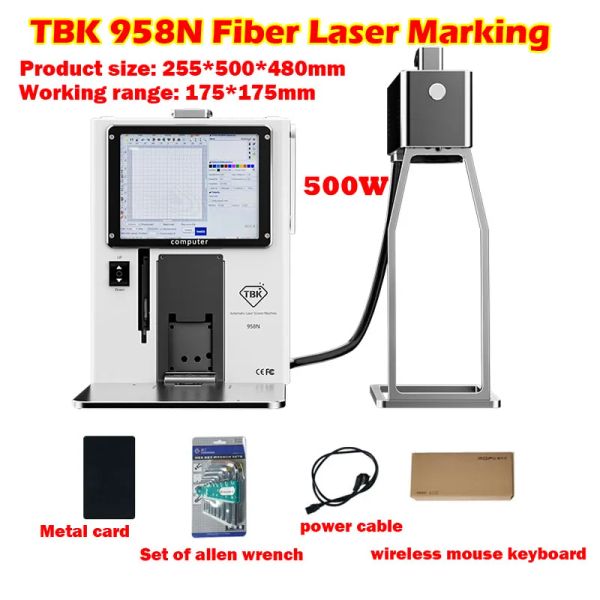 TBK 958N Focus automatique Fibre Laser Marquage de marquage Machine 500W pour l'iPhone 8-15 Verre arrière Remover séparé 175x175 mm