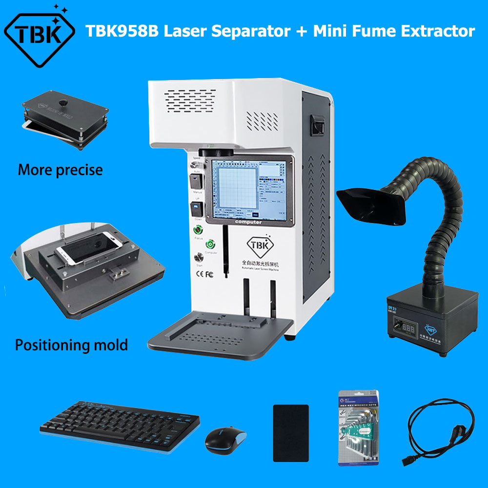 TBK958B Lazer Ayırma Makinesi Mini Duman Extractor ile Iphone 8 x XS XR 11 11Pro Max Arka Cam Kapak Kaldır