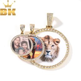 TBTK surdimensionné grand rond personnalisé Po pendentif collier graver nom glacé CZ Hiphop bijoux mémoire cadeaux 240305