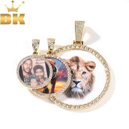 Tbtk oversize grand rond Collier de pendentif personnalisé PO Nom de gravure Iced Out CZ Hiphop Jewelry Memory Gifts 240418
