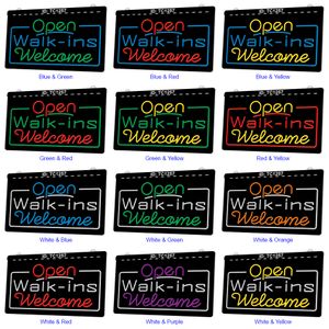  TC1257 Pub Bar Shop Open Walk Ins Welcome Light Sign Dual Color 3D Grabado