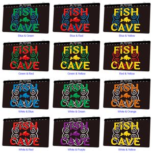 TC1344 Fish Cave Light Sign Grabado 3D de doble color