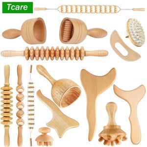 Tcare 1 set houten lichaamsmassagehulpmiddel Reflexologie Acupunctuur Thaise massagerollen Therapie Meridianen Schroot Lymfatische gezondheidszorg 240312