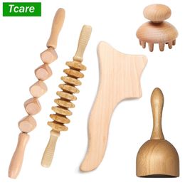 Tcare 5 piezas herramientas de masaje de terapia de madera, maderoterapia colombiana, masajeador de drenaje linfático, taza de terapia de rodillo, anticelulítico 220512