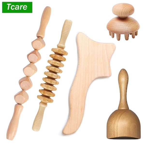 Tcare 5 pièces outils de massage thérapeutique en bois, Maderoterapia Colombiana, tasse de thérapie à rouleaux de massage de drainage lymphatique, Anti Cellulite 220512