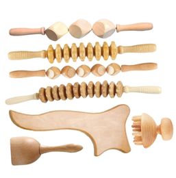 TCARE 7pcsset Massage de masaje de madera Gua Sha Tools Maderoterapia Colombiana Drenaje Linfática Masajera de drenaje Roller Therapy Copa 2205123839025