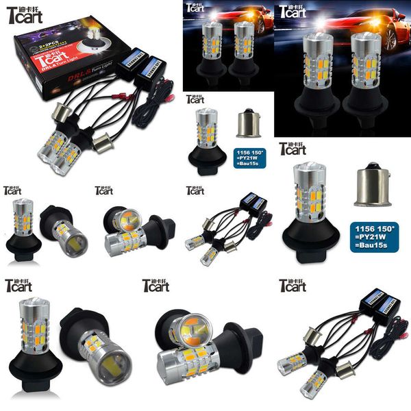 Accesorios de autos TCART LED DRL Daytime Running Light Signals PY21W 1156 Lámpara dorada blanca para Mitsubishi Outlander 2013-2015