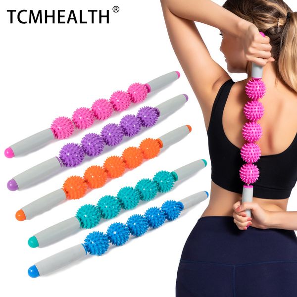 TCMHEALTH Barre à pointes d'exercice Masseur complet du corps Trois balles / cinq balles PVC muscles élastiques du hérisson se détendre bâton de massage fascia roller ball yoga