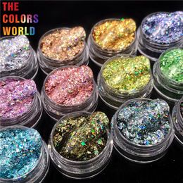 TCT-073 Holographique 12 Couleurs Résistant Aux Solvants Mylar Shard Glitter Pour Nail Art Décoration Nail Gel Ombre À Paupières Maquillage DIY Manuel 240202