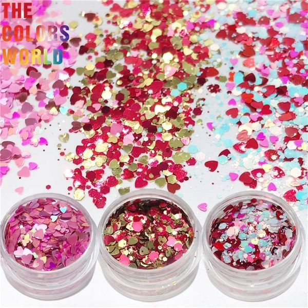 TCT779 MIXE Valentin Day Nail Art SQUINS Shiny Red Love Heart Glitter Flakes Supplies for Professionals Accessoires 240328