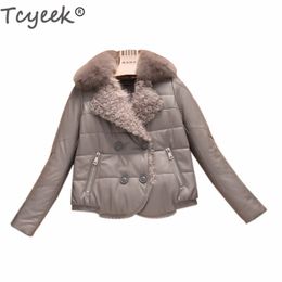 Tcyeek Warm Fox Fur Collar Chaqueta de cuero genuino Mujeres Winter White Duck Down Jacket Real Sheepskin Coat Mujer Outwear 5072M01 201030