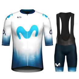 TDF Movistar Team Cycling Jersey Set korte mouw blauwe kleding Road Bike Shirts Pak Bicycle Bib Shorts MTB Maillot Ropa 240508