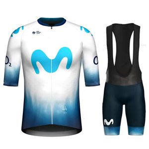 TDF Movistar Team Wielertrui Set Korte mouw Blauw Kleding Racefiets Shirts Pak Fietsbroek MTB Maillot Ropa 240113