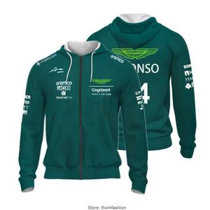 Tdvi Sweats à capuche pour hommes 2023 Aston Martin Racing Alonso Sweat à capuche de sport Formule 1 Veste zippée surdimensionnée pour dames Sweat-shirt F1