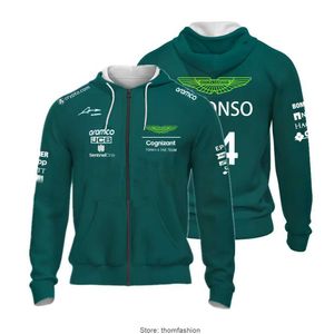 Tdvi Sudaderas con Capucha para Hombre 2023 Aston Martin Racing Alonso Sudadera Deportiva con Capucha Fórmula Uno Chaqueta Extragrande con Cremallera para Mujer Sudadera F1