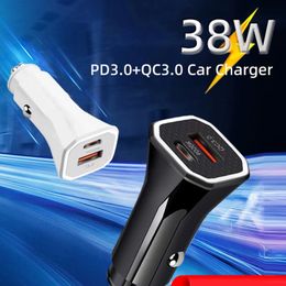 TE-P22 Универсальный 38 Вт USB Type C Quick QC3.0 PD 20 Вт Автомобильное зарядное устройство с двумя портами Адаптер для быстрой зарядки в автомобиле для мобильного телефона iPhone Xiaomi Huawei