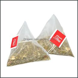 Sachets de thé 6,5 * 8 cm Sachets de thé jetables vides avec chaîne d'étiquette Filtres en nylon Passoires à herbes Gadgets de cuisine 2022 Drop Delivery 2021 Cof