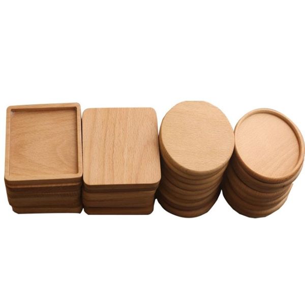 Alfombrilla para taza de té y café, posavasos de madera resistente al calor para mesa de hogar, posavasos de madera redondos y cuadrados