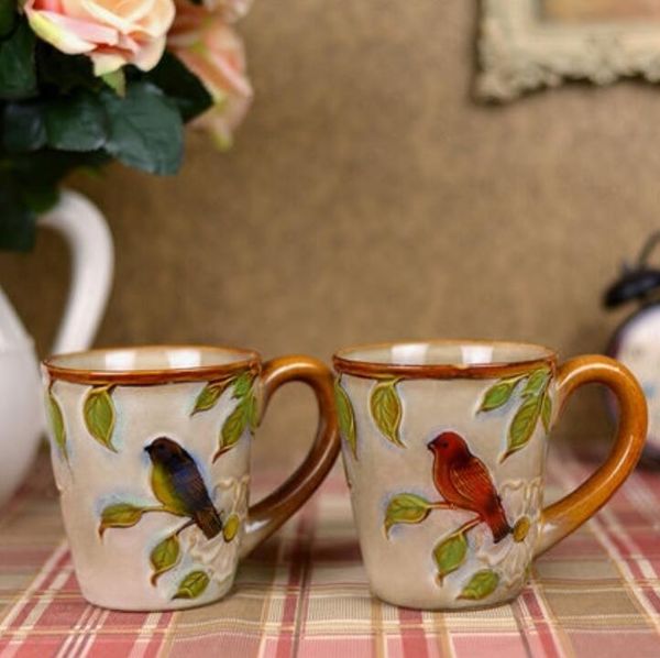 Thé tasses à café en céramique créative rétro oiseaux jus lait tasse décor à la maison porcelaine vintage mariage figurine artisanat eau