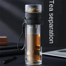 Taza de té con separación de agua, fabricante de tazas de vidrio doble, regalo comercial personalizado 220621