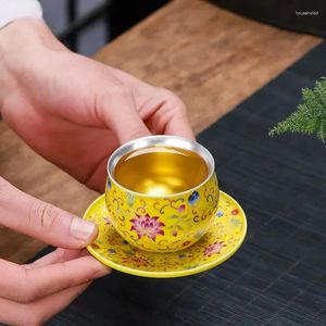 Tasses à thé 1 ensemble avec plateau couleur émail doré argent tasse maison haute qualité tasse à thé Portable maître accessoires chinois