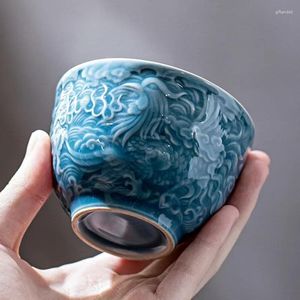 Tasses à thé 115 ml rétro rétro en relief propice dragon art tasse céramique maître célibataire mâle ménage chazhan