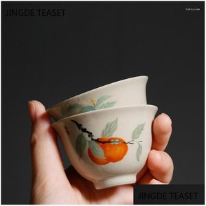 Tazas de té 1pc dehua cerámica hecha a mano tacup patrón de caqui un tazón de té chino accesorios de bebida china entrega dhcaf