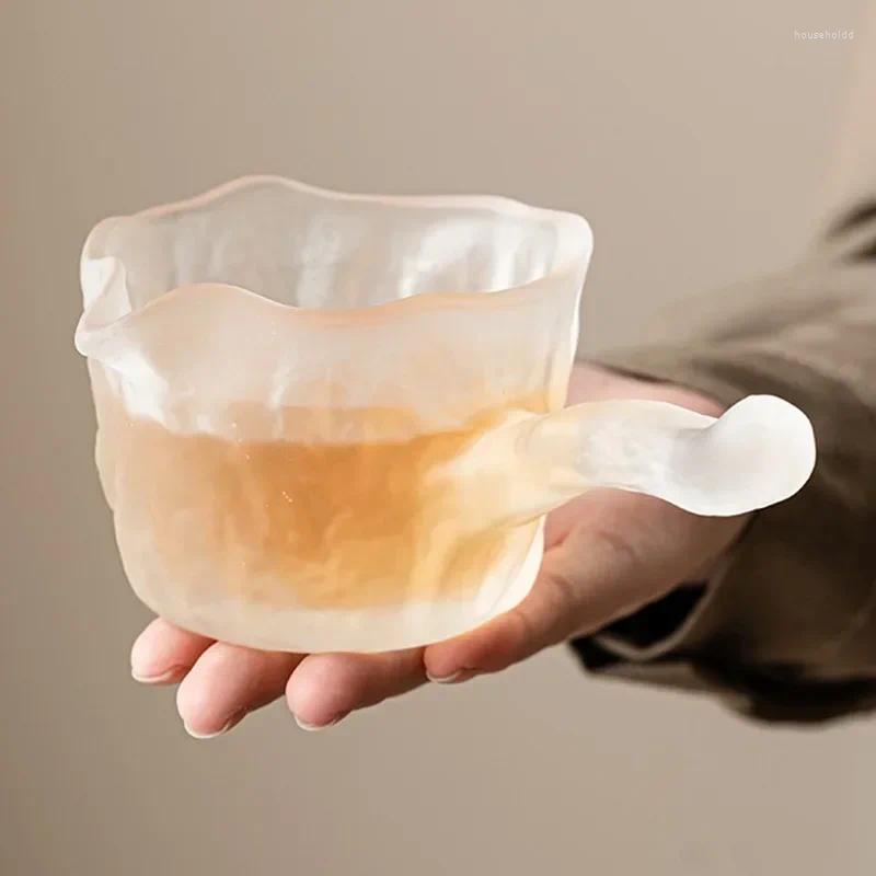Xícaras de chá 2 cores desiguais vidro chinês copo justo cha hai transperent mar teaware cerimônia utensílio loja