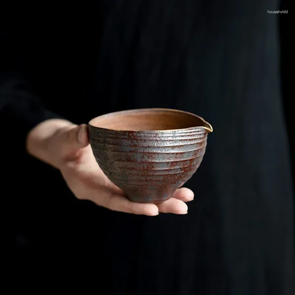 Tazas de té de 210ml, jarra de barro de roca Retro hecha a mano, color rojo óxido, oro dividido, Cha Hai, taza de la justicia para el hogar, suministros de adornos de Kung Fu