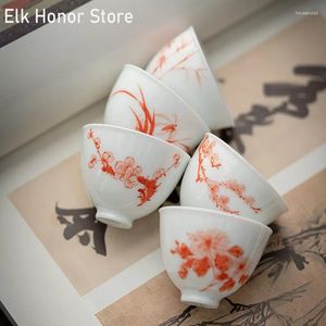 Theekopjes 2 stk/set 35 ml Wit Porselein Monster Cup Handgeschilderde Orchidee Art Master Huishoudelijke Kung Fu Set Ceremonie