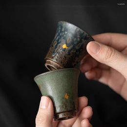 Tasses à thé 2 pièce/ensemble rétro Bronze glaçure tasse à thé Zen saupoudrer or paire cruche vieille roche boue parfum sentant tasse vaisselle ornements 50 ml