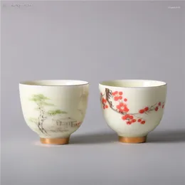 Theekopjes 2 stuks / 60 ml handgemaakte keramische theekopje Chinese theewaar accessoires thuis Master Cup draagbare witte porseleinen set