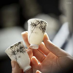 Tazas de té 3 unids/lote, juego de tazas hermosas de agua blanca china de bambú pintado a mano, tazas Vintage para ceremonia, taza de té