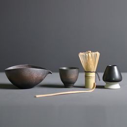 Theekopjes 4 5st set Matcha Set Bamboe Garde Scoop Keramische Kom Traditionele Indoor Handgemaakte Thee maken Gereedschap Verjaardag Giftset 230725