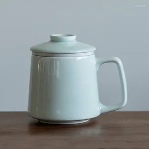 Tasses à thé 450 ml tasse en céramique de style japonais avec filtre à couvercle eau de céladon de grande capacité de séparation de grande capacité