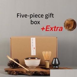 Tasses à thé 6pcs / set matcha cadeau traditionnel bambou fouet cuillère bol en céramique porte-ensembles japonais 230727 livraison directe maison jardin K Dhsxq