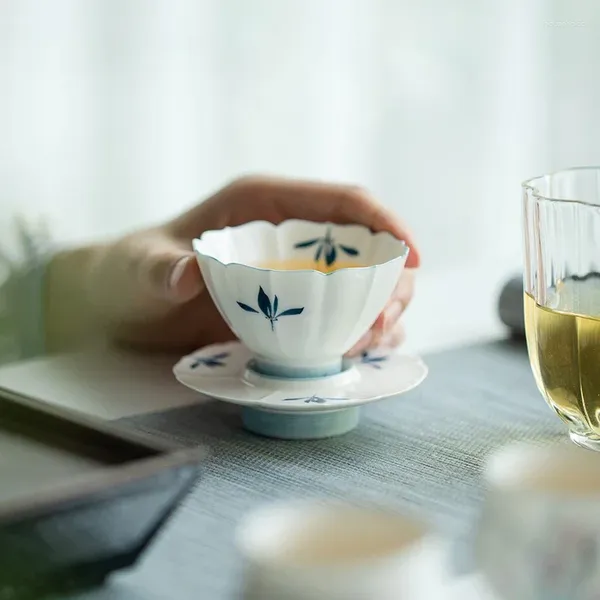 Tasses à thé 75ml, orchidée papillon Pure peinte à la main, avec tasse à thé, pétale fait à la main, ensemble maître personnel, ornements de cafés, cadeau