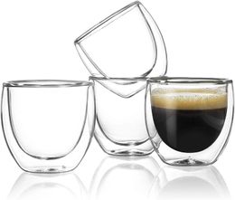 Theekopjes 80 ml dubbele wandglas kopje transparante handgemaakte hittebestendige theeberandige theedrankjes Cups Mini Whisky Cup Celsjas espresso koffiekopje