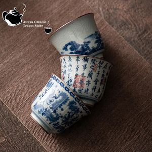 Tasses à thé Antique bleu et blanc tasse à thé en céramique tasse principale grand bol à thé tasse simple Kung Fu service à thé tasse à thé chinoise 231204