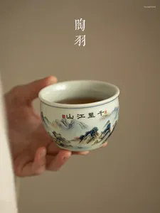 Tasses à thé en céramique, boue Antique, mille milles de rivière et de montagne, peinture traditionnelle chinoise personnelle, tasse de paysage