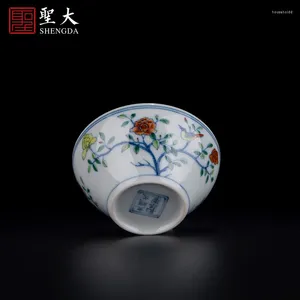 Theekopjes | blauw en witte vechtkleur bloem vogelpatroon vouwen taille cup jingdezhen pure handgeschilderd