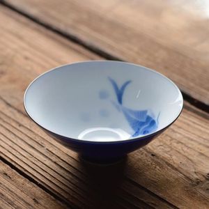 Tasses à thé Blue Glazed Cat Tasse sous glaçure orchidée colorée grand bol maître carpe céramique noyz48