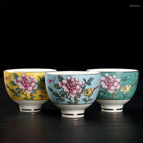 Tasses à thé en céramique couleur émail, tasse principale créative rétro bureau Gaiwan ménage porcelaine petite tasse d'eau verres