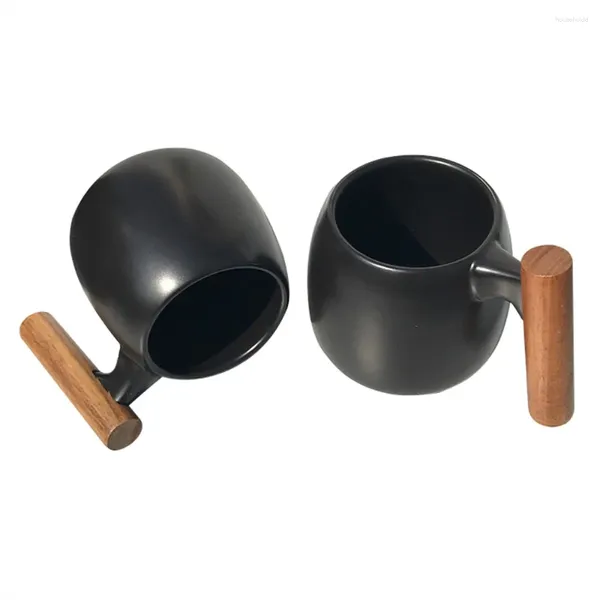 Tasses à thé en céramique, tasses à café noires avec sous-verres en bois, support en bambou Durable, accessoires 1 pièce/2 pièce/4 pièces