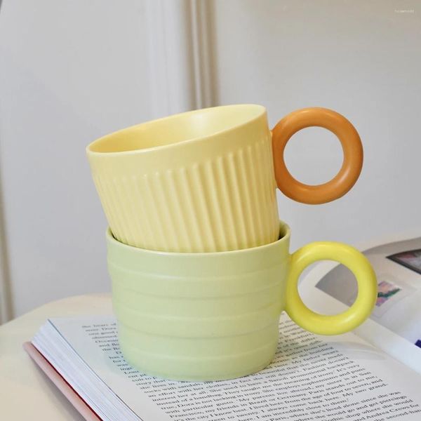 Tasses à thé en céramique tasse de tasse de contraste couleur rétro-café rond