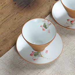Tasses de thé en céramique japonais ensembles de poterie grossière single tasse lotus maître bambou chapeau xh010