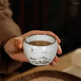Tazas de té cerámica ru copa de horno de porcelana pintada a mano té de té chino sencillo sencillo de oficina